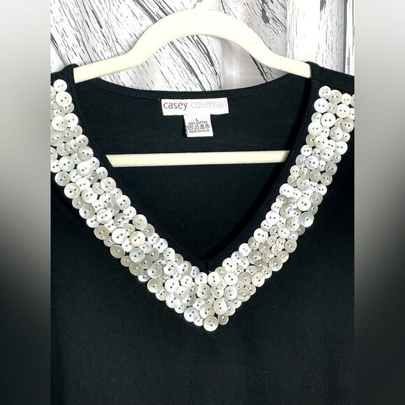 Casey Coleman V-Neck Top Button Trim L Vintage - Picture 2 of 6